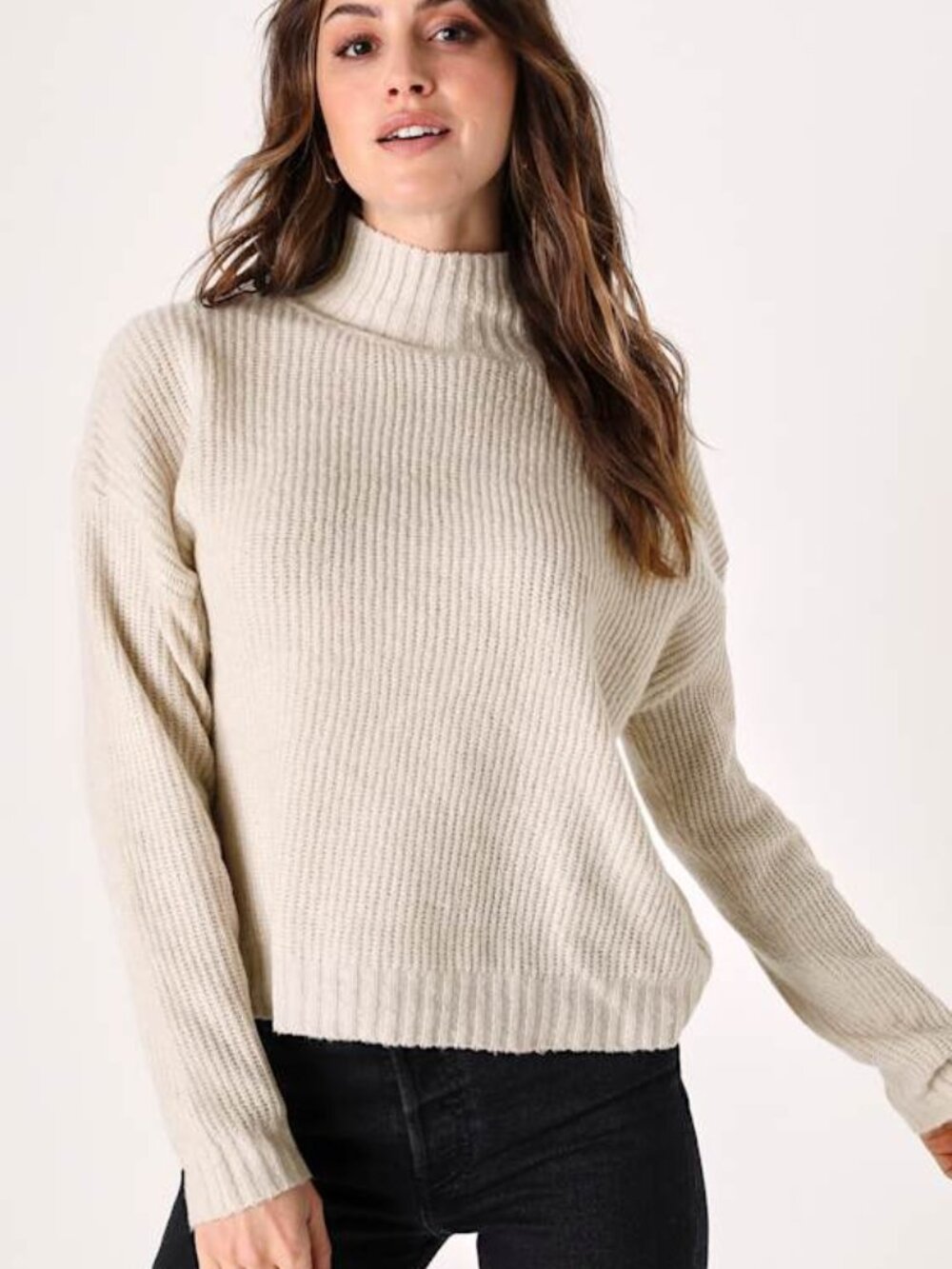 Lulus Impeccably Cute Ivory Mock Neck Pullover Sweater White - Size L